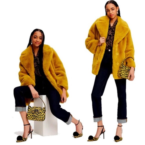 Luii Jackets & Blazers - LUII "Jackie" Faux Fur Jacket in Yellow Mustard and Cheetah‎ Lined- Large